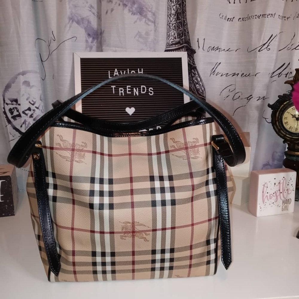 Burberry Beige Nova Check Tote with Black Trim